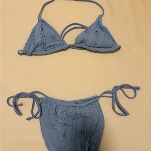 No boundaries Light Blue Textured String Bikini Set